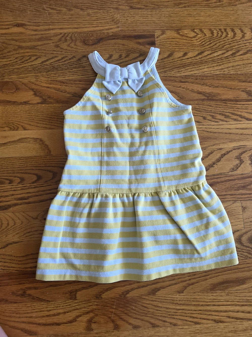 Janie and Jack Yellow and White Striped Bow-Front Knit Dress